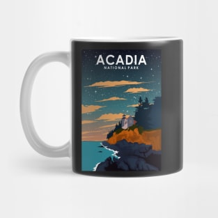 Acadia National Park at Night Vintage Minimal Retro Travel Poster Mug